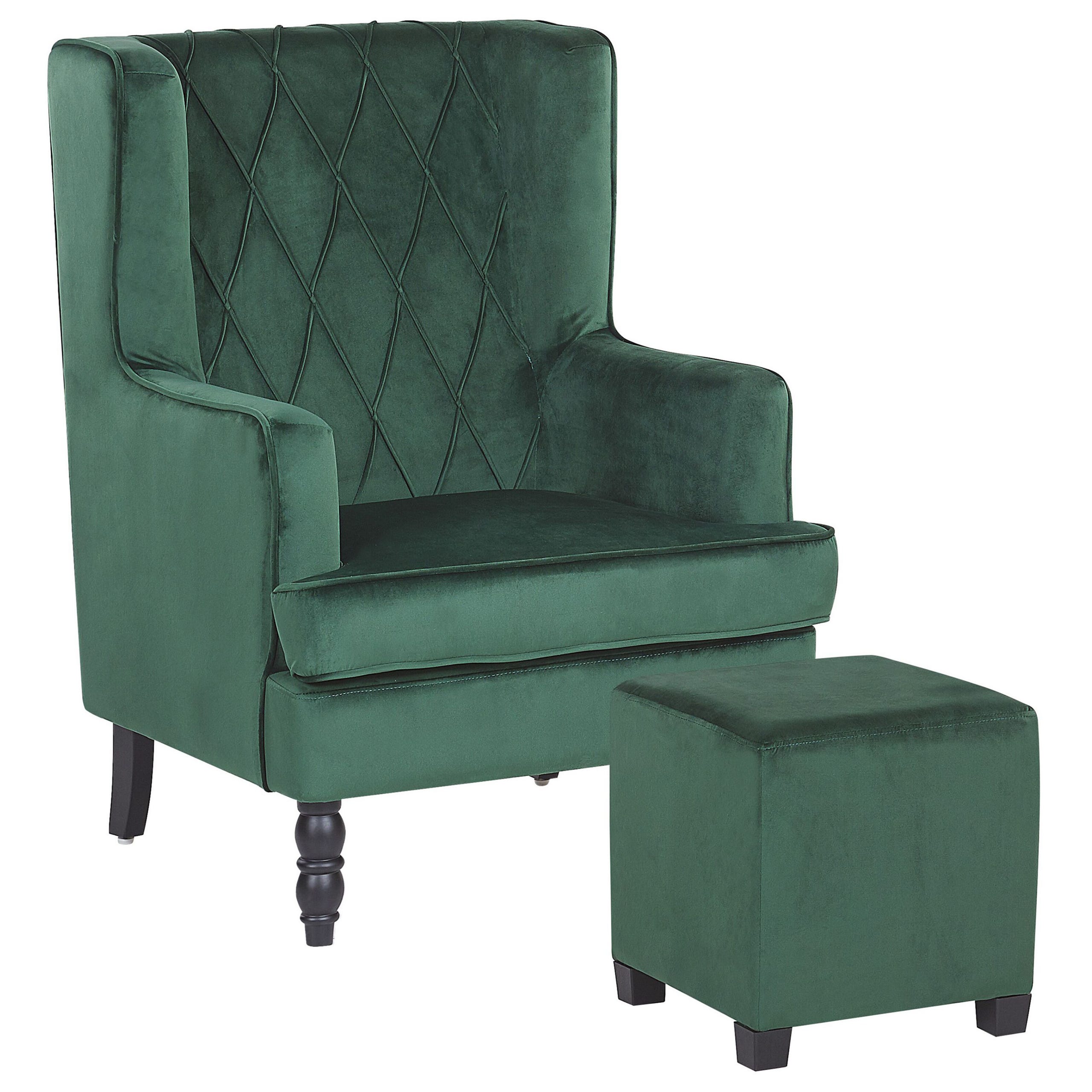 vidaXL Fauteuil Relax avec Tabouret Velours Vert Foncé vidaXL Fauteuil Relax avec Tabouret Velours Vert Foncé