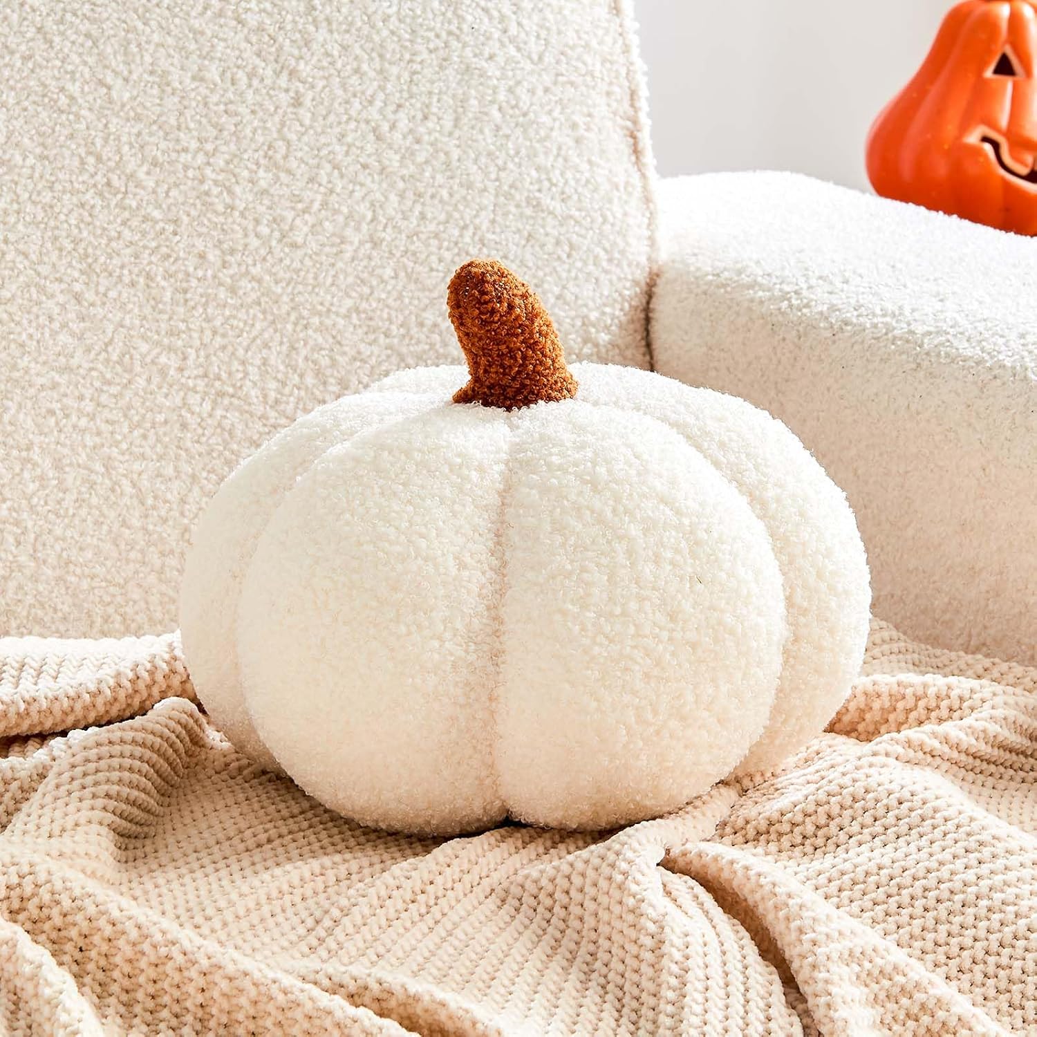 Citrouille Peluche Coussin, 28 CM Ultra Doux Moelleux Peluche Citrouille Coussin, Coussin Automne Halloween/Thanksgiving Blanc | Leroy Merlin