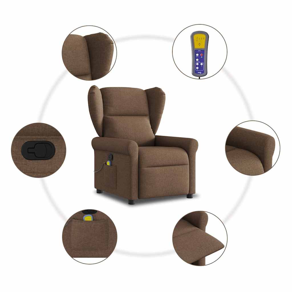 Fauteuil de massage | Fauteuil de relaxation | Chaise de relaxation inclinable Marron Tissu CFW604842 - 8