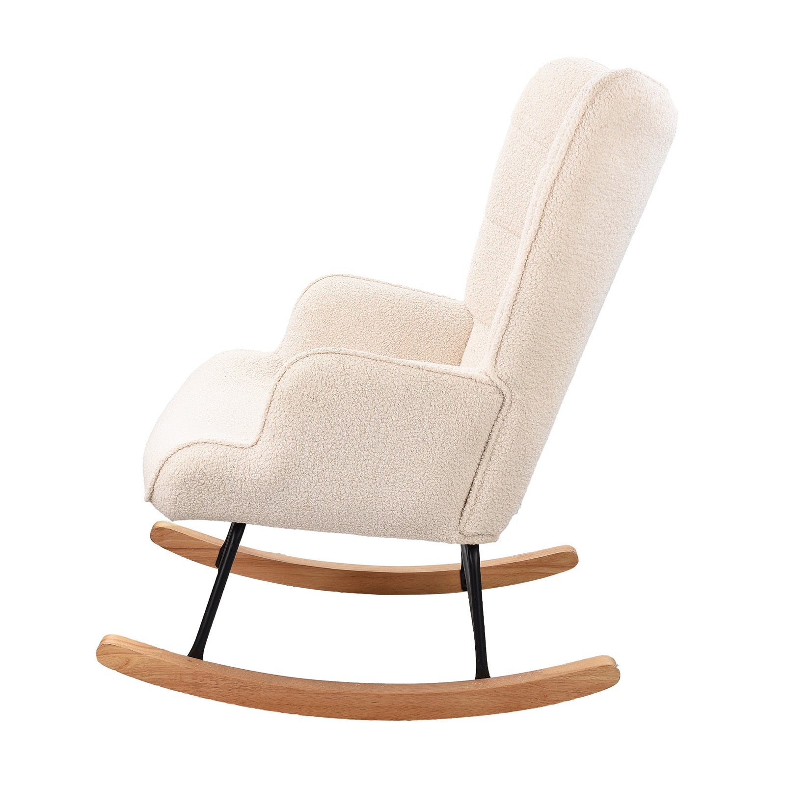 Fauteuil à Bascule Rocking Chair 68x75x92cm – Fauteuil Allaitant Rembourré avec Dossier Haut Capitomné et Accoudoirs – Peluche - Beige&nbsp; - 8
