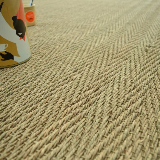 Tapis Jonc de mer - Bihar fin chevron - Ganse coton beige - 200 x 290 cm - 5