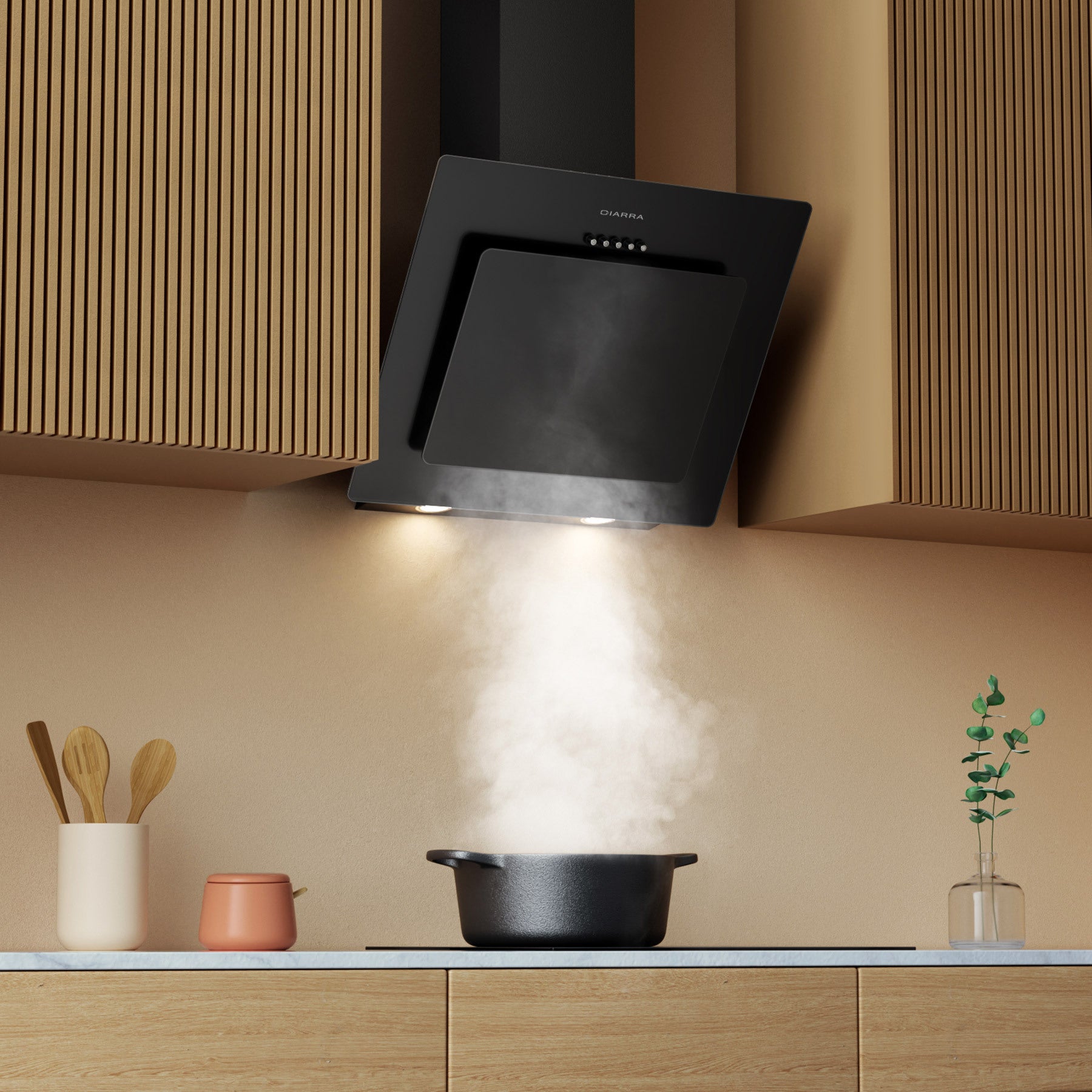 CIARRA Hotte Aspirante Inclinee 60 cm 370m³/h Classe A++ Filtre a Charbon Inclus Recyclage ou Evacuation Noir CD6737B - 2