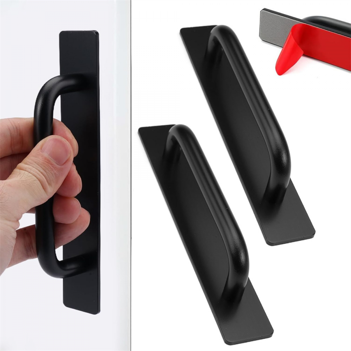 Mâner autoadeziv de 148 mm, set de 2, negru mat, pentru sertar și dulap de bucătărie (negru mat) 2buc