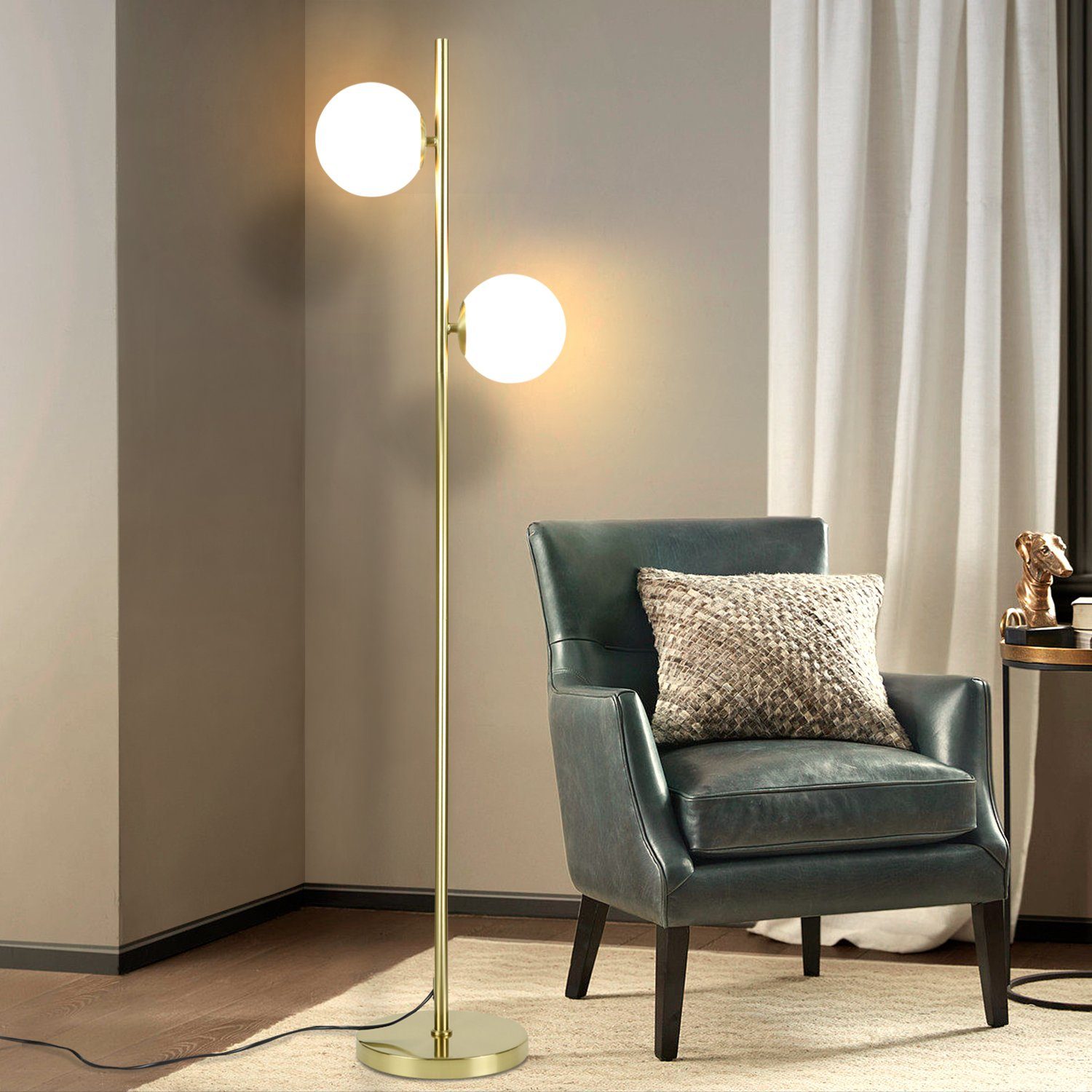 NETTLIFE Lampadaire Salon Moderne - Gold Design Lampadaire E27 Douille Lampe de sol avec interrupteur à pied -166cm （Sans source） - 3