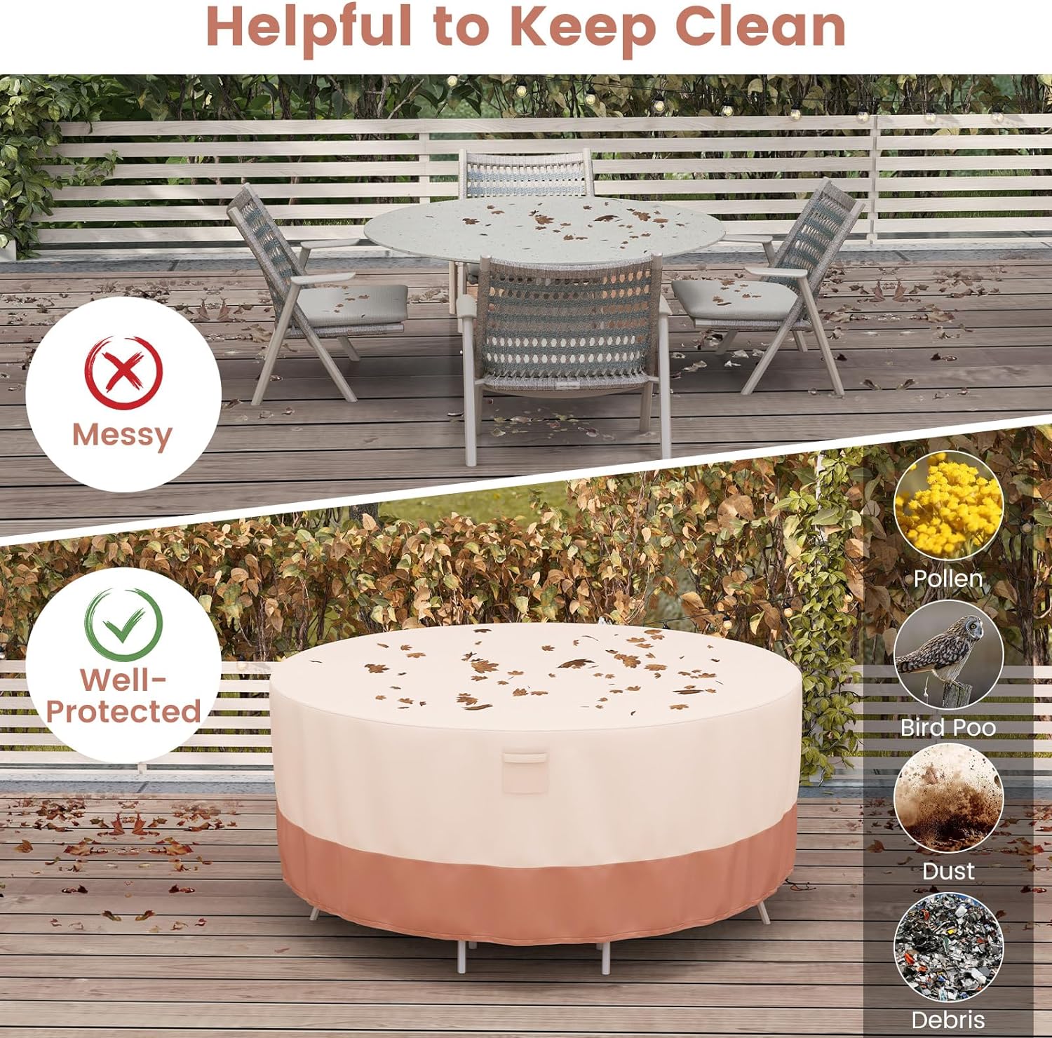 Copertura Per Tavolo Rotondo Da Giardino 183 Cm - Impermeabile, Con Ventilazione E Fibbie, Tessuto PU (M, Beige) - Foto 12