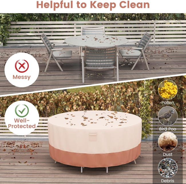 Copertura Per Tavolo Rotondo Da Giardino 183 Cm - Impermeabile, Con Ventilazione E Fibbie, Tessuto PU (M, Beige) - Foto 12