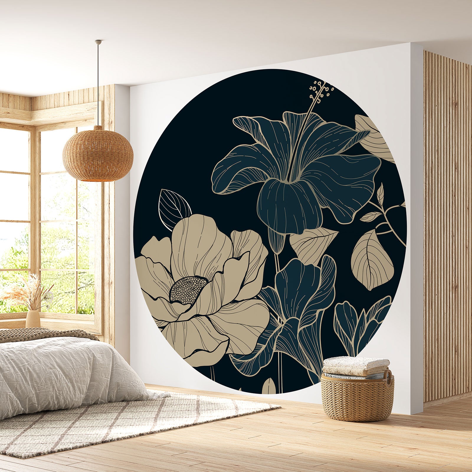 Papier peint rond / cercle - Motif floral - Diamètre 250 cm en 4 ...