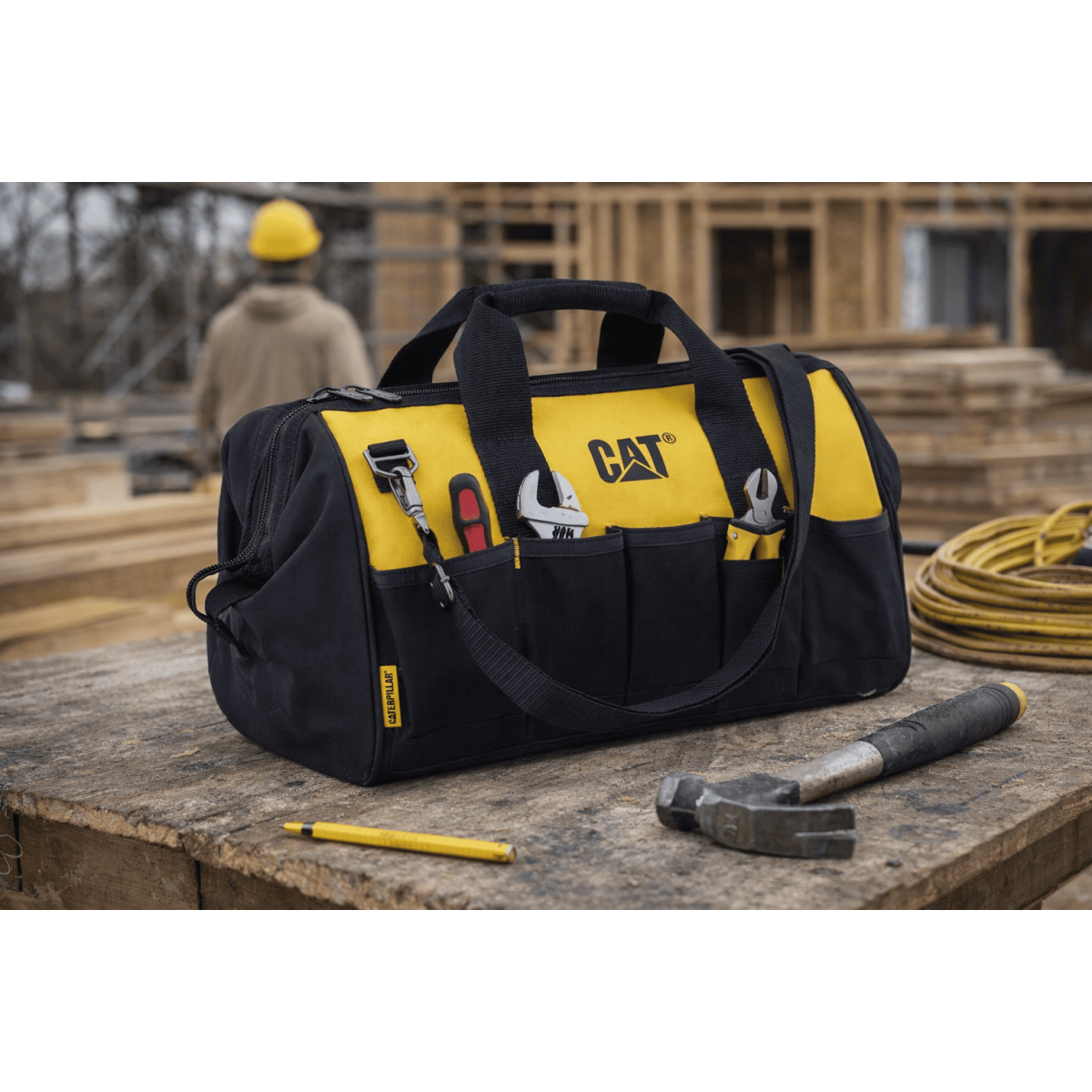 Saco de ferramentas Caterpillar 28L Base em PVC Tecido de poliéster 600D 10 bolsos exteriores 10 bolsos interiores Leve - 2