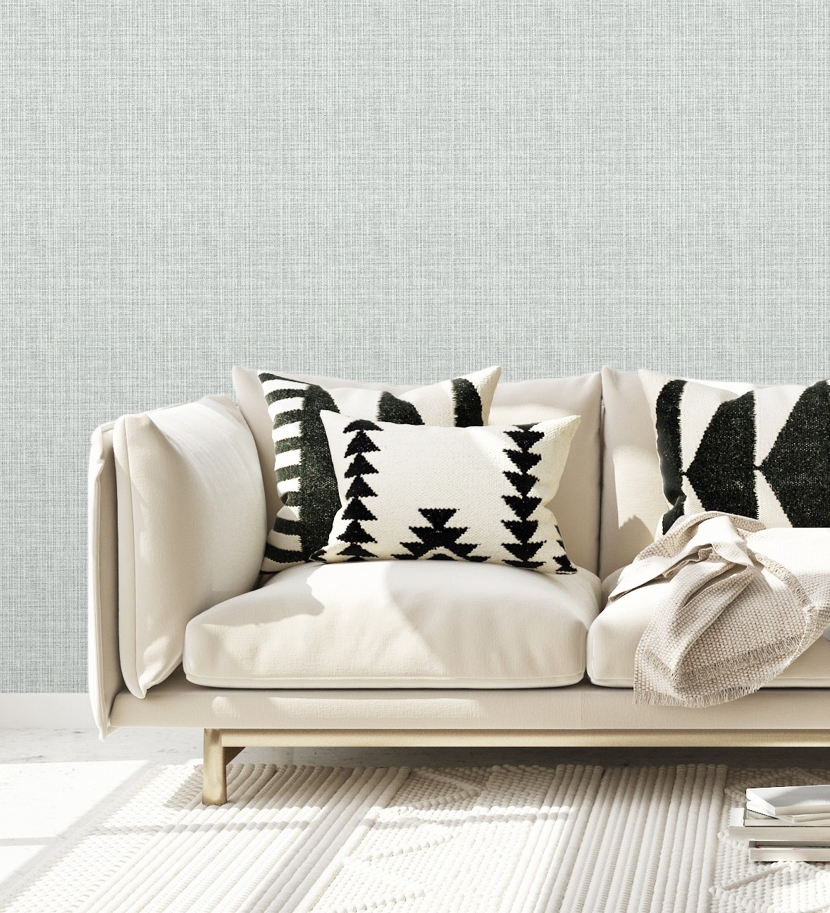 Papel pintado vinílico ecológico tejido de lino grises y blancos con textura en relieve - london textile 682507 de gaulan - rollo de 10 m x 0,52 m