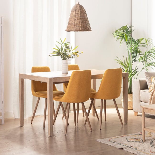 Pack 2 Sillas De Comedor Teok Polipiel Blanco - Estructura Acero Y Patas Madera, Estilo Nórdico, Hasta 120 Kg