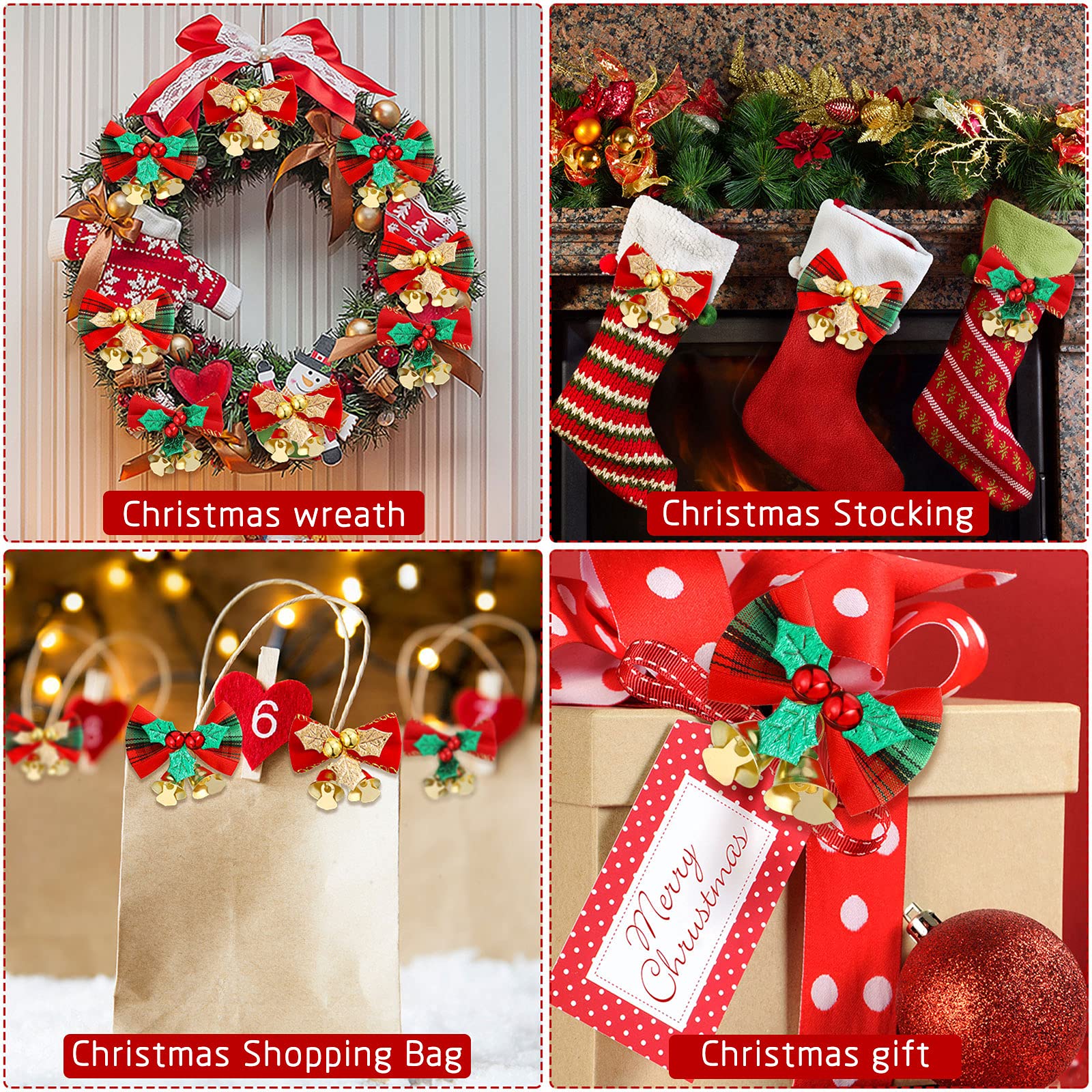 Mini nœud de noël avec cloches, 20 pièces, ornement artisanal, cadeau, décoration suspendue pour arbre de noël - 3