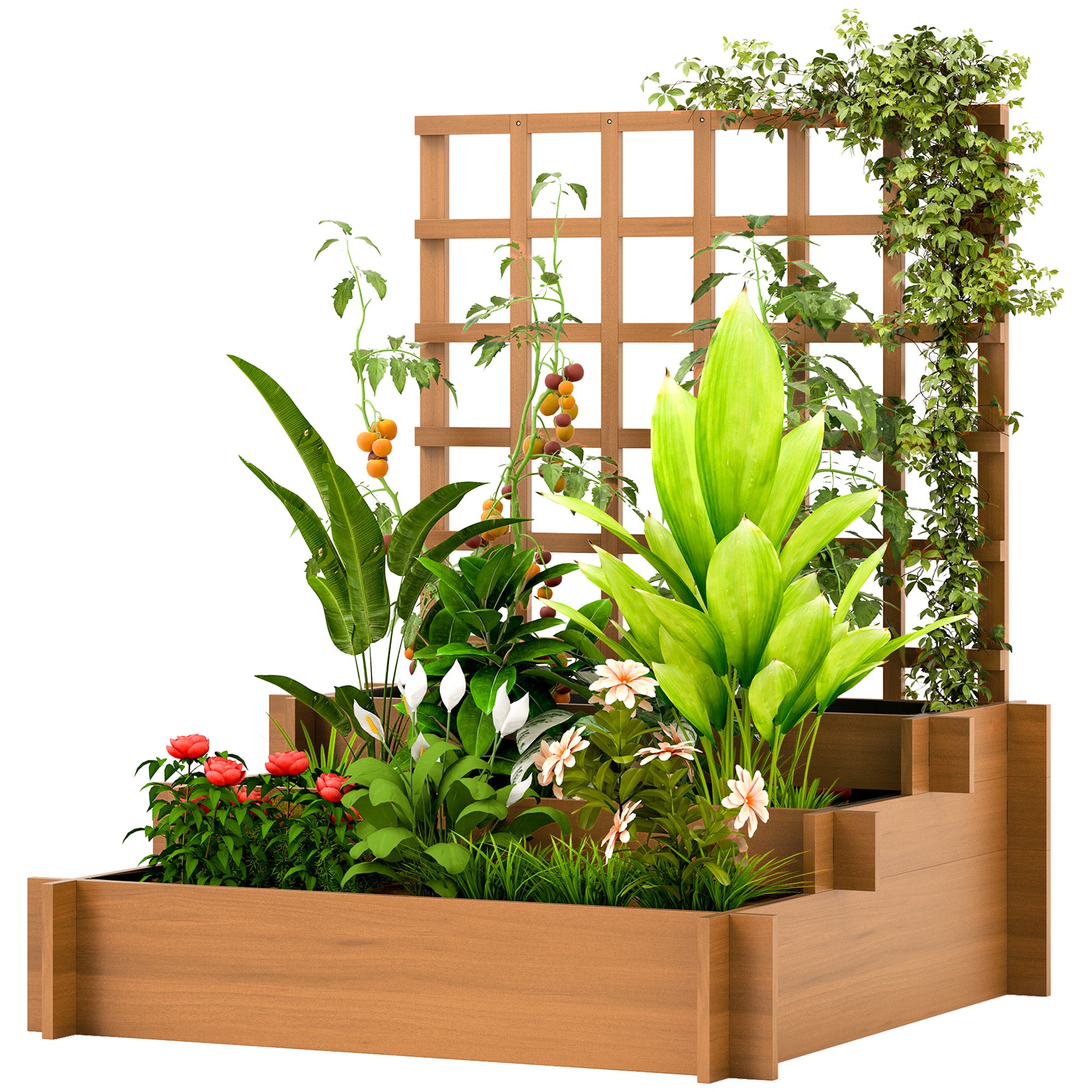Outsunny Jardinieră cu grilaj pe 3 niveluri, maro | Aosom Romania