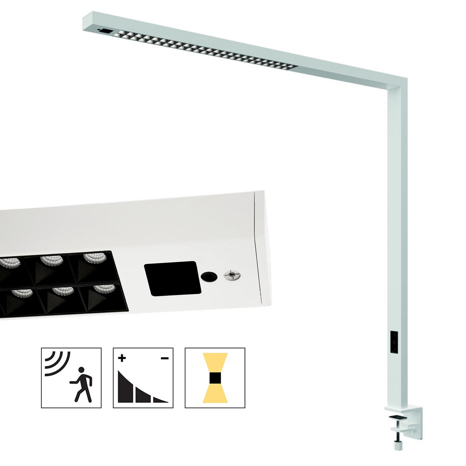 Profesjonalna lampa biurkowa LED 80W regulowana z bezpośrednim wsparciem światła pośredniego czujnik obecności dotykowy biurko gabinet 230V BIAŁA