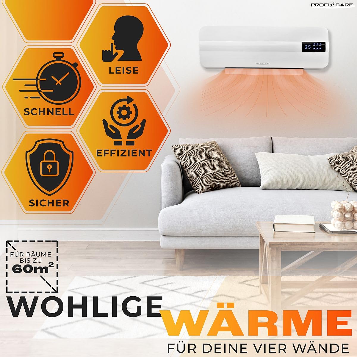 Termoventilatore Ceramico A Parete 1500W – Riscaldatore Elettrico Con Telecomando, 3 Livelli Di Potenza (5W-1000W-1500W), Protezione Antiribaltamento, Per Bagno E Camera