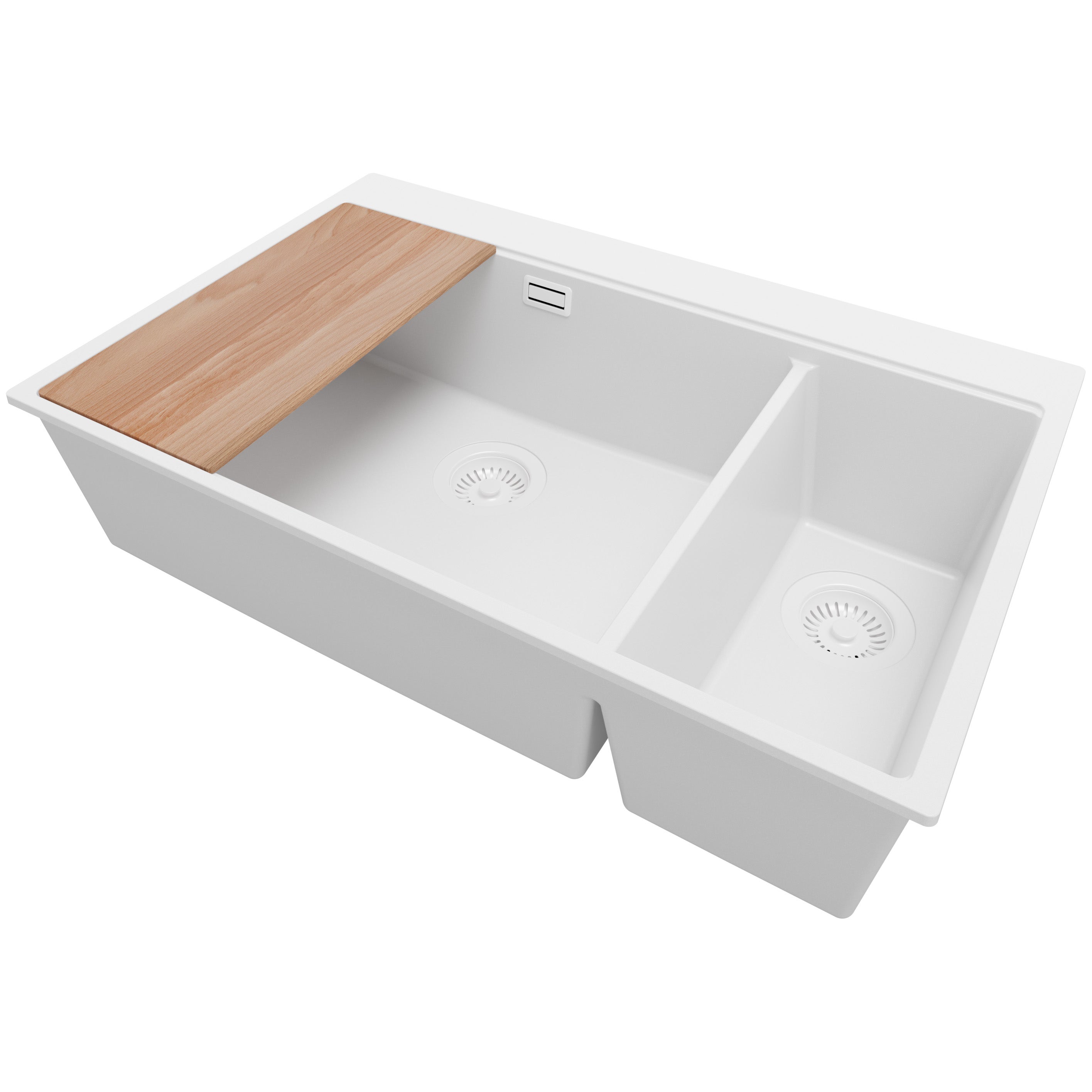 Zlewozmywak Cały Biały 78x50cm, Zlew Kuchenny 2 Komorowy + Syfon + Deska, Nablatowy do szafki od 80cm - Oslo Duo PRIMAGRAN