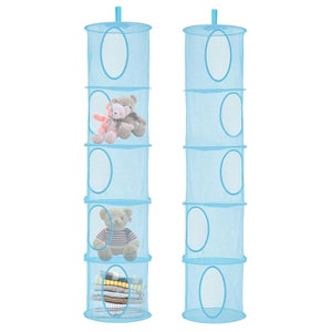 Quiodok Organizer Per Giocattoli Da Bagno A 3 Scomparti, Borsa A Rete Con 5 Ganci Autoadesivi, Bianco, 60x25cm