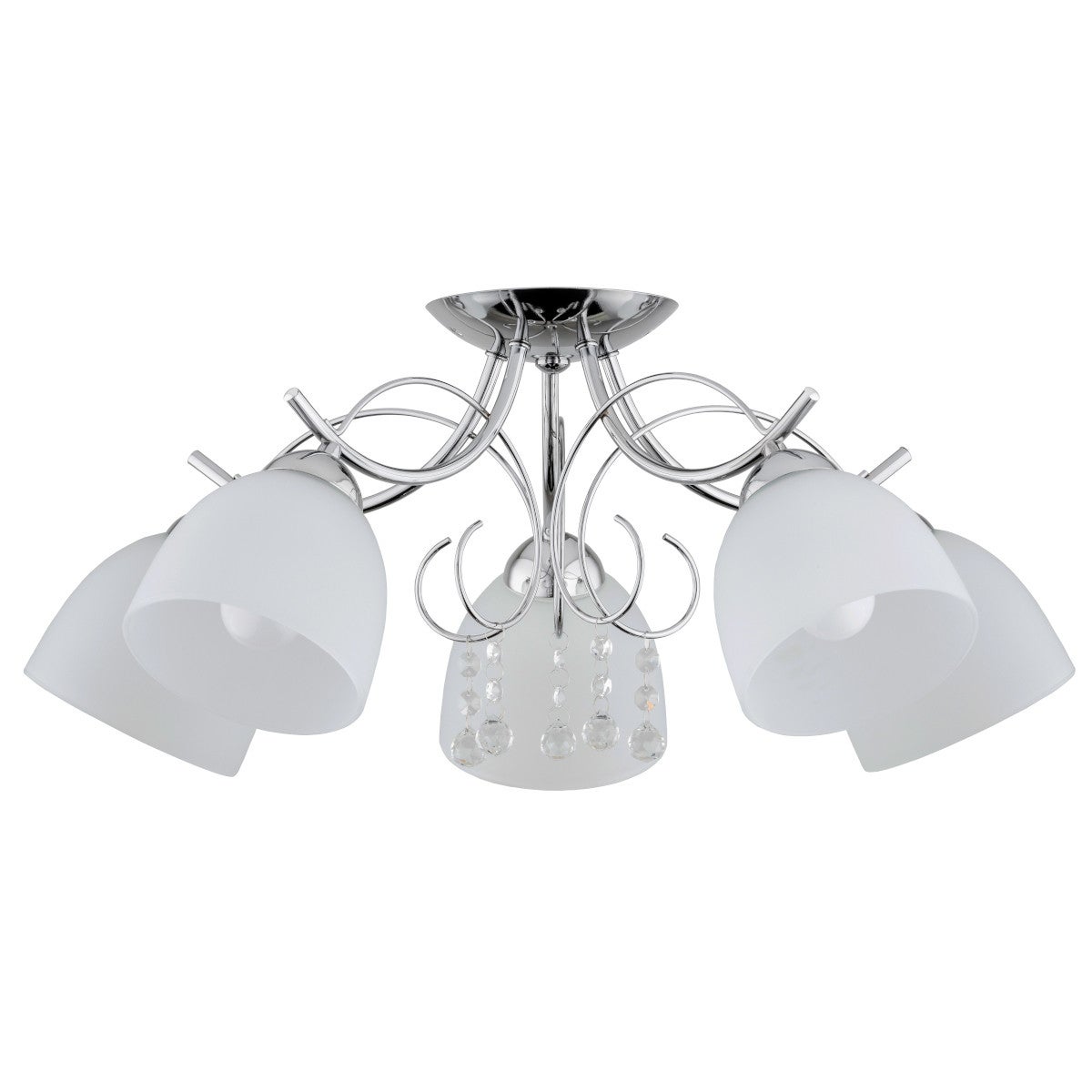 Lampa sufitowa wisząca Otelia chromowana biała 5xE27x15W dekoracyjna wym: 26 x 64 x 64 cm szkło Alfa