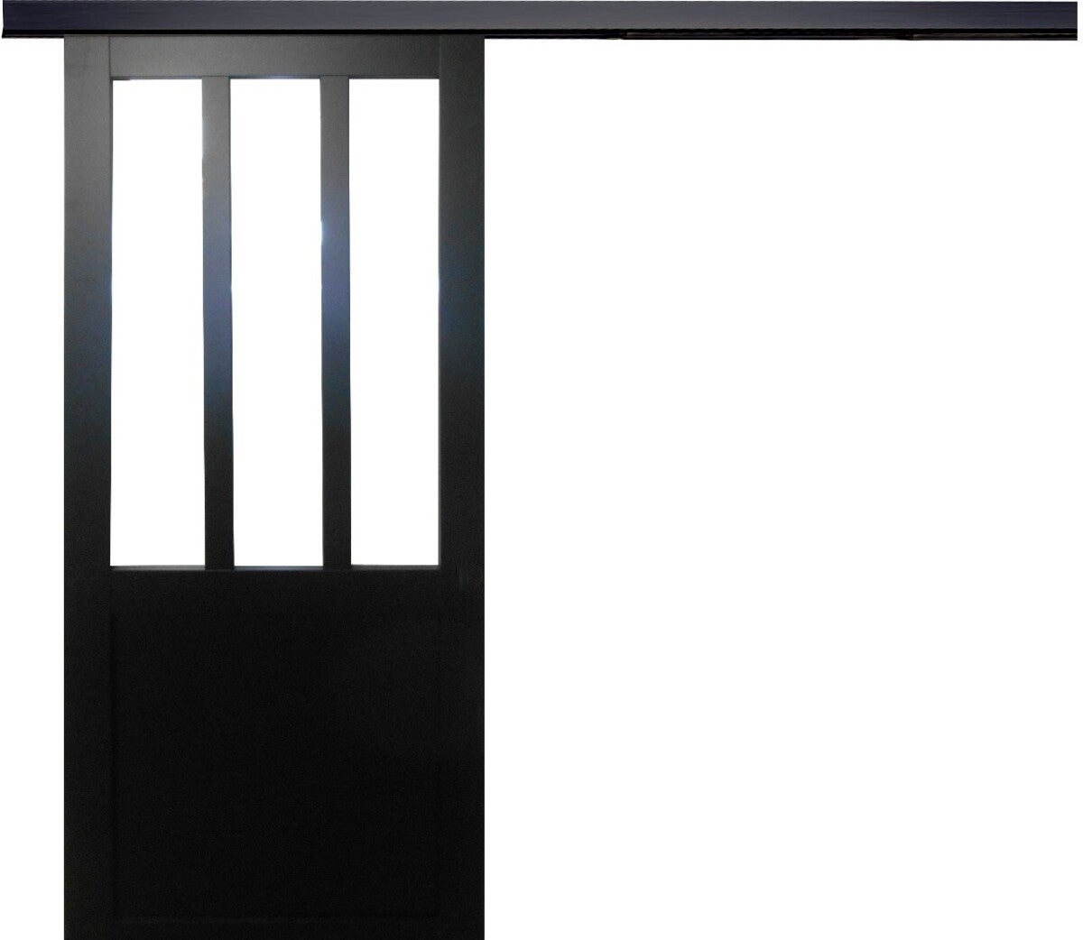 Porte Coulissante Atelier Noir Vitrée H204 X L73 Cm, Rail Alu Bandeau Noir Gd Menuiseries - 2