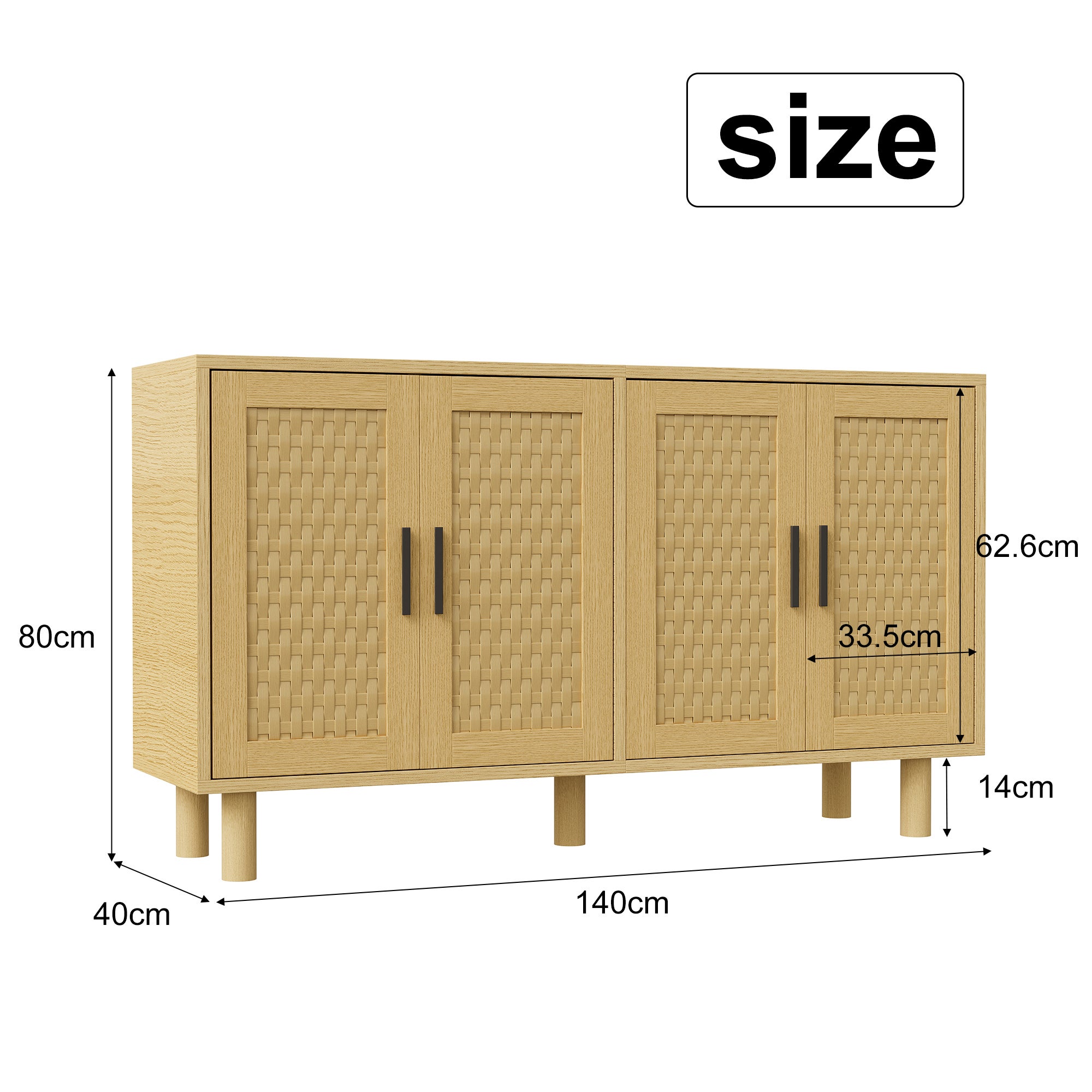 Buffet, meuble de rangement en bois chêne, avec 4 portes , meuble de rangement pour le salon, portes à motif tressé - 3