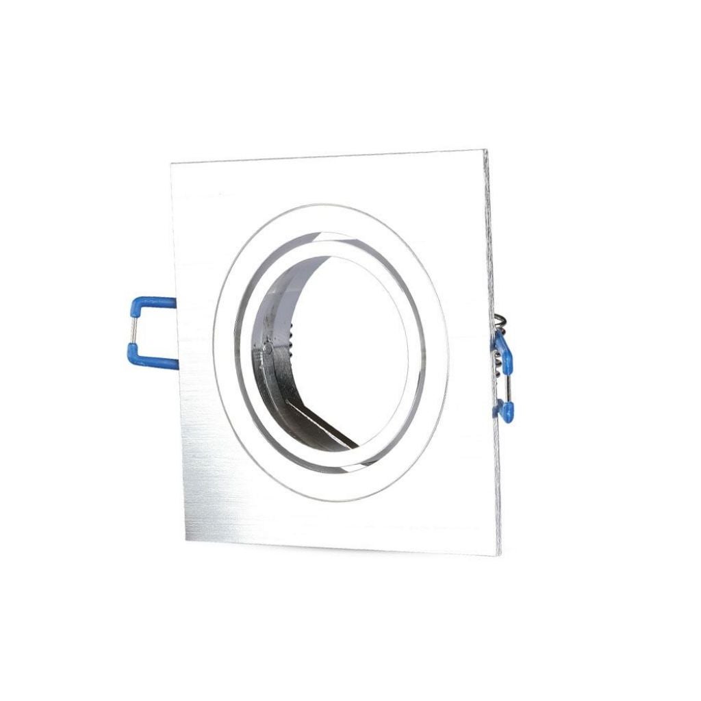 GU10 i GU5.3 (MR16) Kwadratowy, regulowany, wpuszczany uchwyt reflektora LED ze szczotkowanego aluminium
