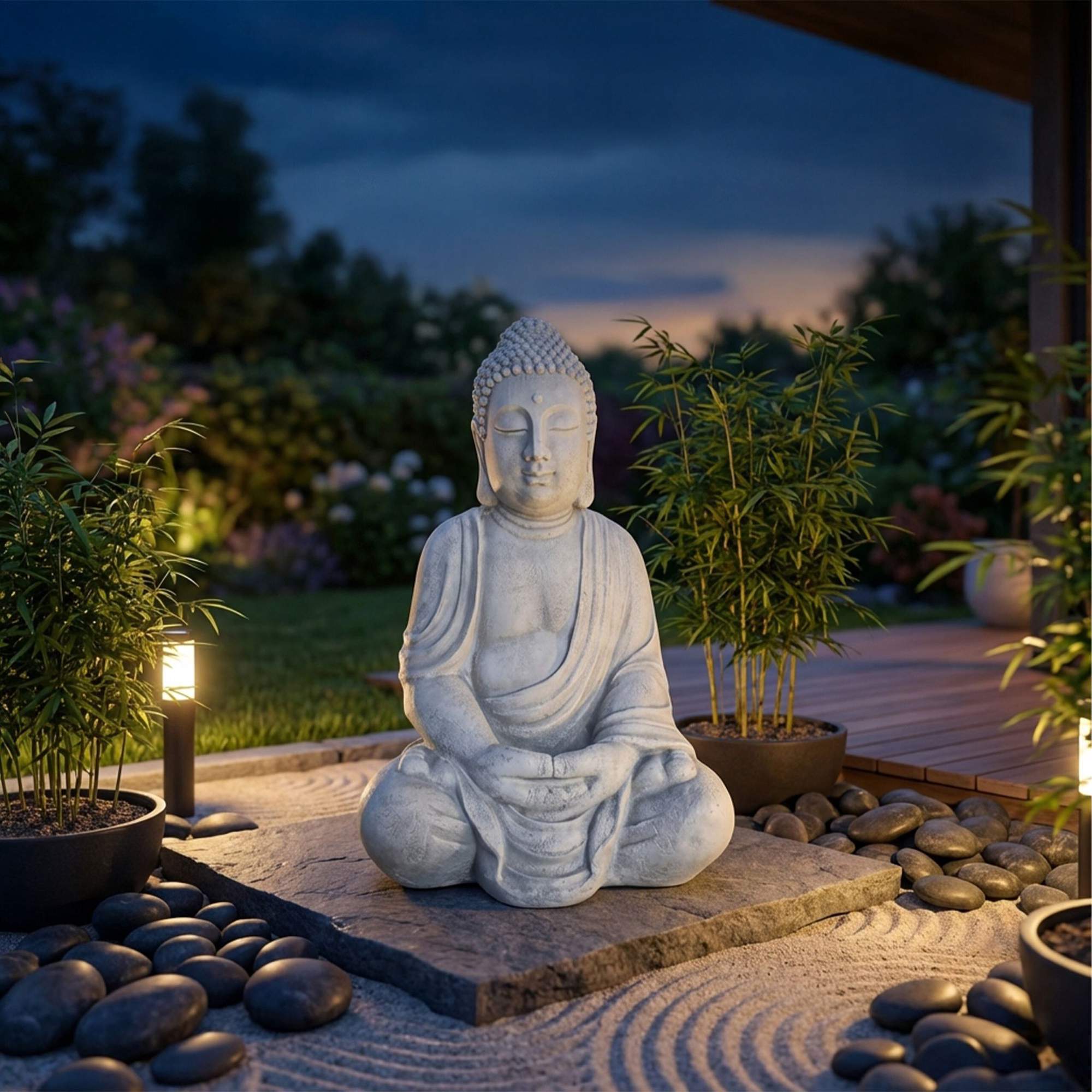Statue de Bouddha, 70 cm, gris pierre, résistante aux intempéries - 3
