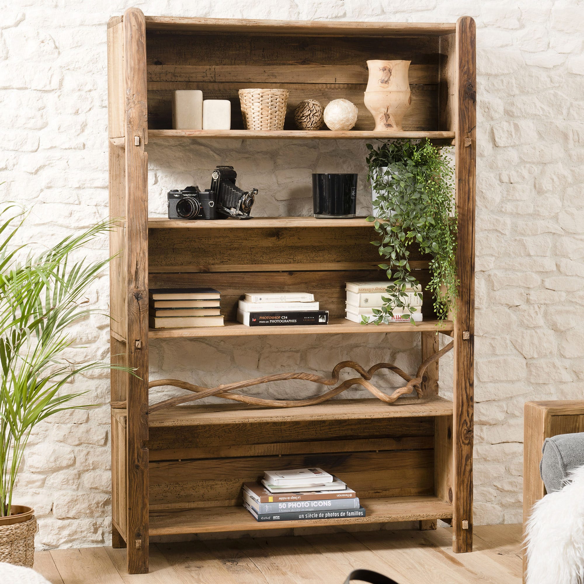 Étagère Pin Etagère 5 niveaux 106x36x162 cm en pin recyclé - GLAYNE | Leroy Merlin
