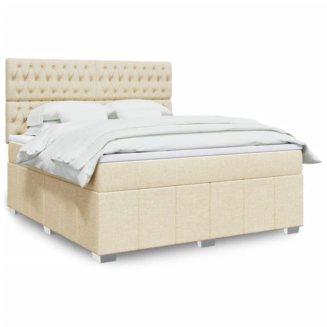 Cama box spring con colchón tela color crema 180x200 cm | Leroy Merlin