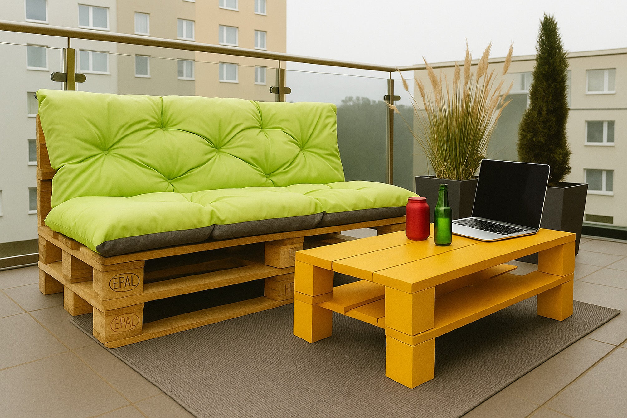 Set Cuscini per pallet, Seduta 120 x 60 e Schienale 120 x 60 cm Lime, cuscini per divani / cuscino per pallet interni / esterni, SETGARDEN - 3