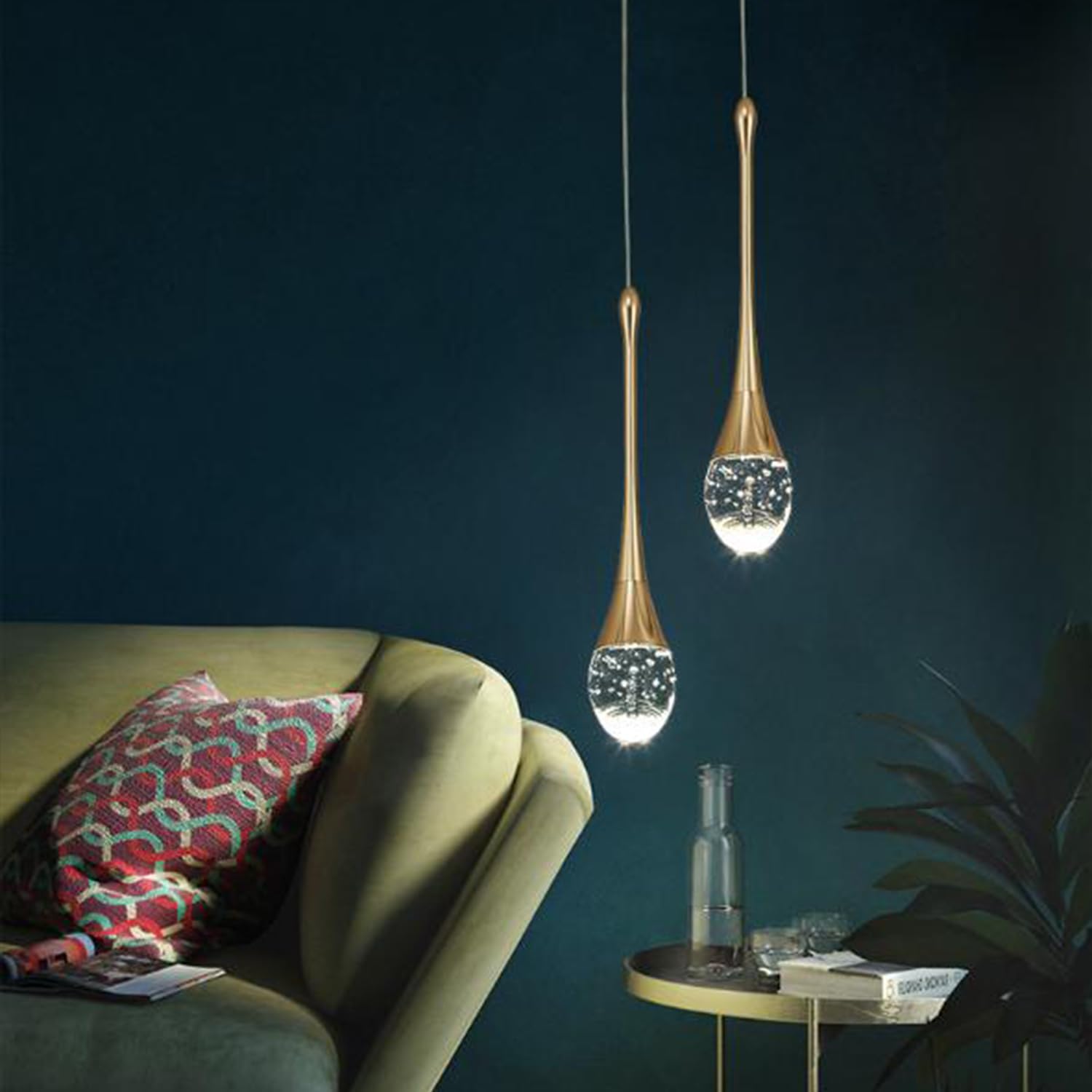 Lustre LED 5W Créatif Suspension Luminaire Moderne en forme de goutte d'eau, Plafonnier en Cristal Lampe Suspendue pour Salon Restaurant Escalier - 7
