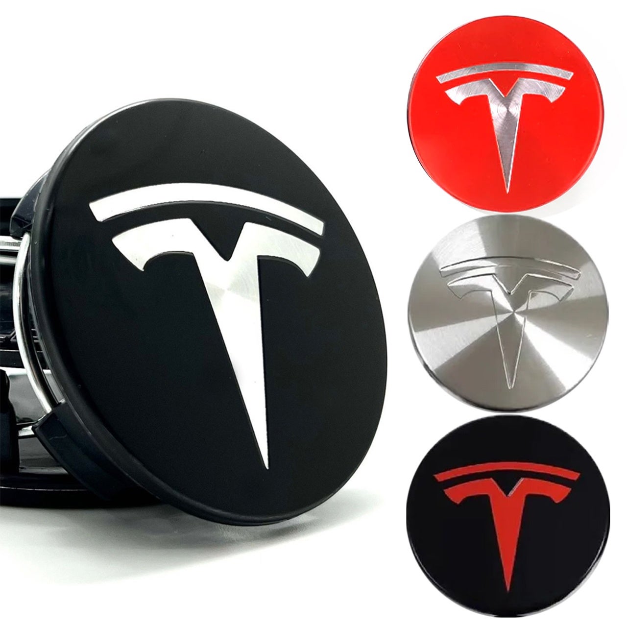 Zestaw 4 kołpaków/emblematów na piasty kół Tesla – samochód 77