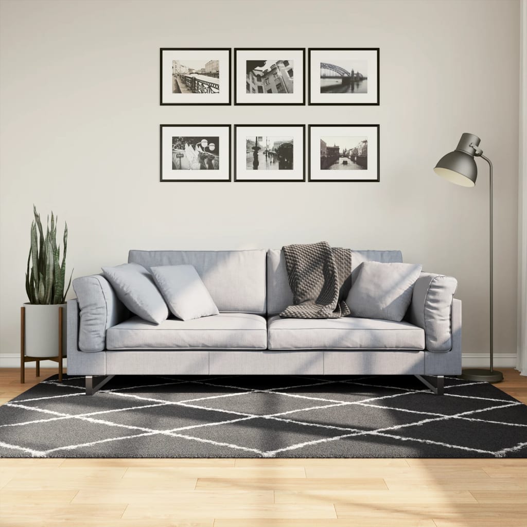 Dywan z długim włosiem PAMPLONA, czarno-kremowy, 140x200 cm vidaXL