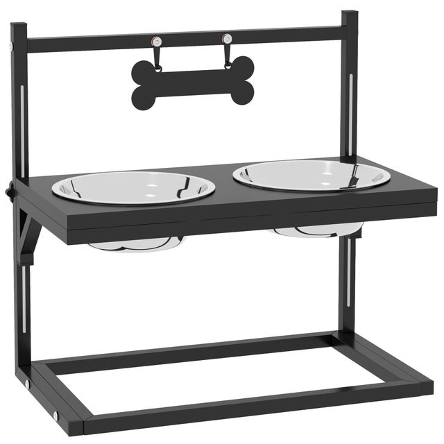 Comedouro Elevado para Cães PawHut Aço e Metal Preto 40,5x22x39 cm