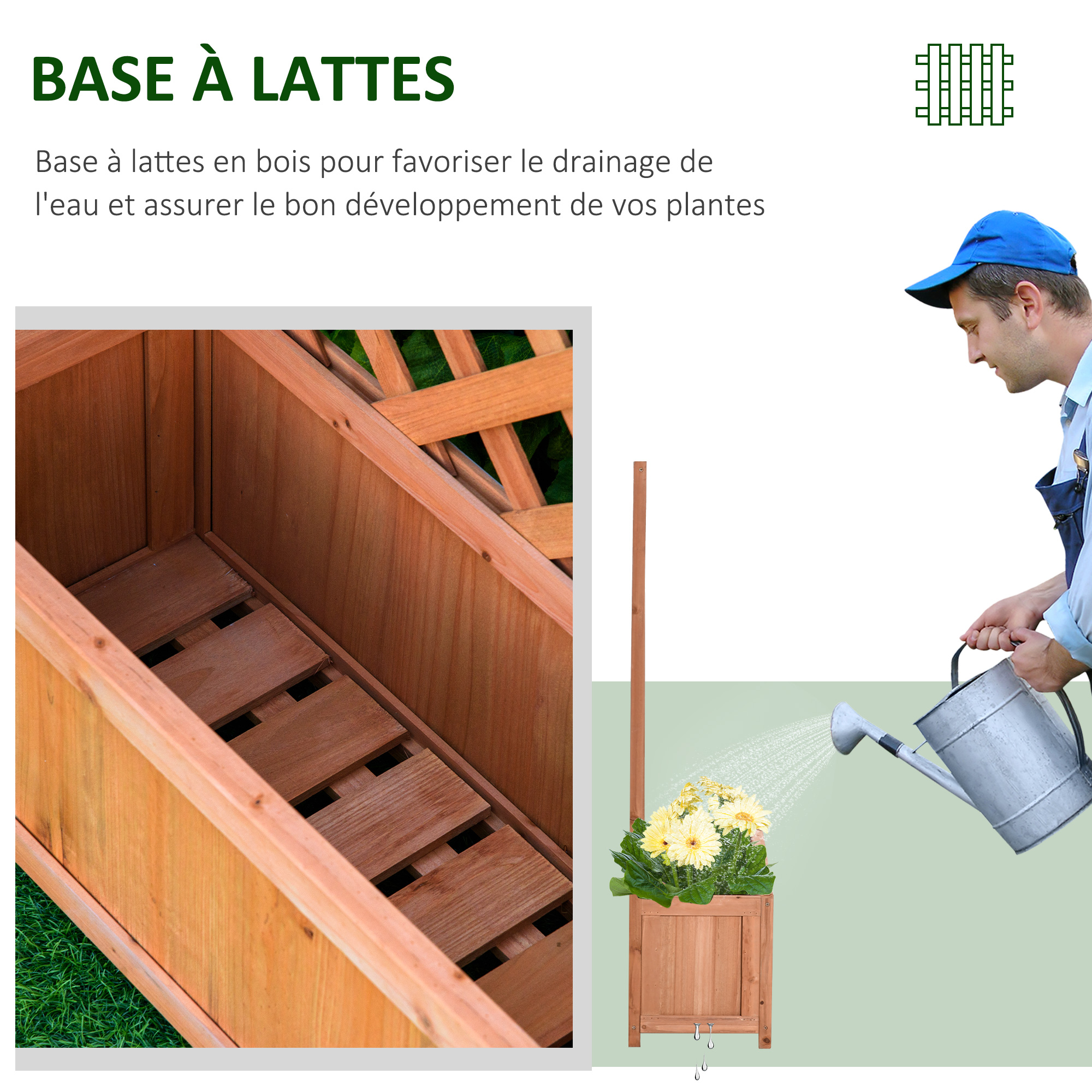 Jardinière sur pieds avec treillis bois sapin pré-huilé - 6