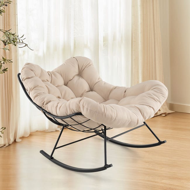 GIANTEX Fauteuil à Bascule, Chaise Papasan en Forme d'Oeuf avec Coussin Epais, Charge 205 kg, pour Salon, Jardin, Terrasse, Beige - Maison GIANTEX Fauteuil à Bascule, Chaise Papasan en Forme d'Oeuf avec Coussin Epais, Charge 205 kg, pour Salon, Jardin, Terrasse, Beige - Maison