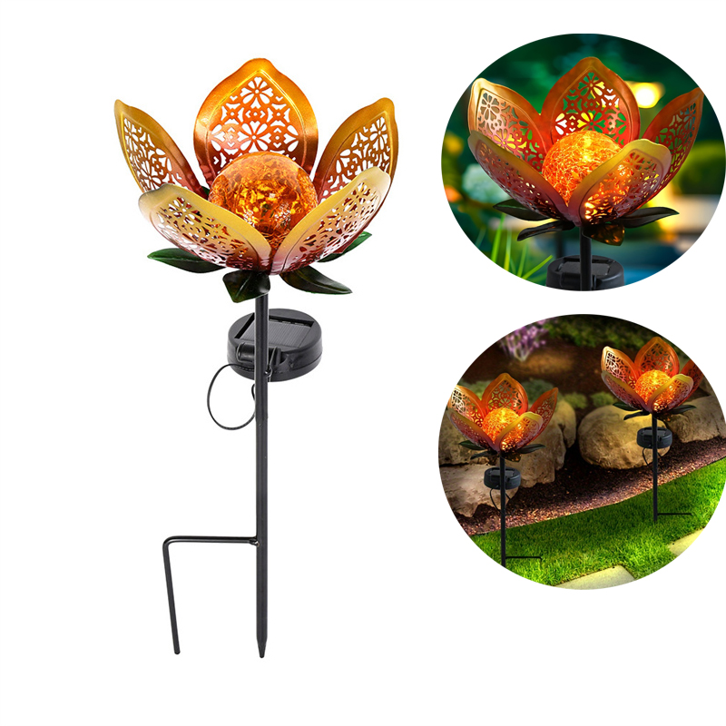 Lampada Solare Fiore Di Loto Per Esterno - Sfera In Vetro, Decorazione Da Giardino Impermeabile