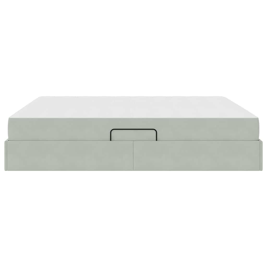 Lit avec rangement et matelas gris clair 160 x 200 cm velours - 9