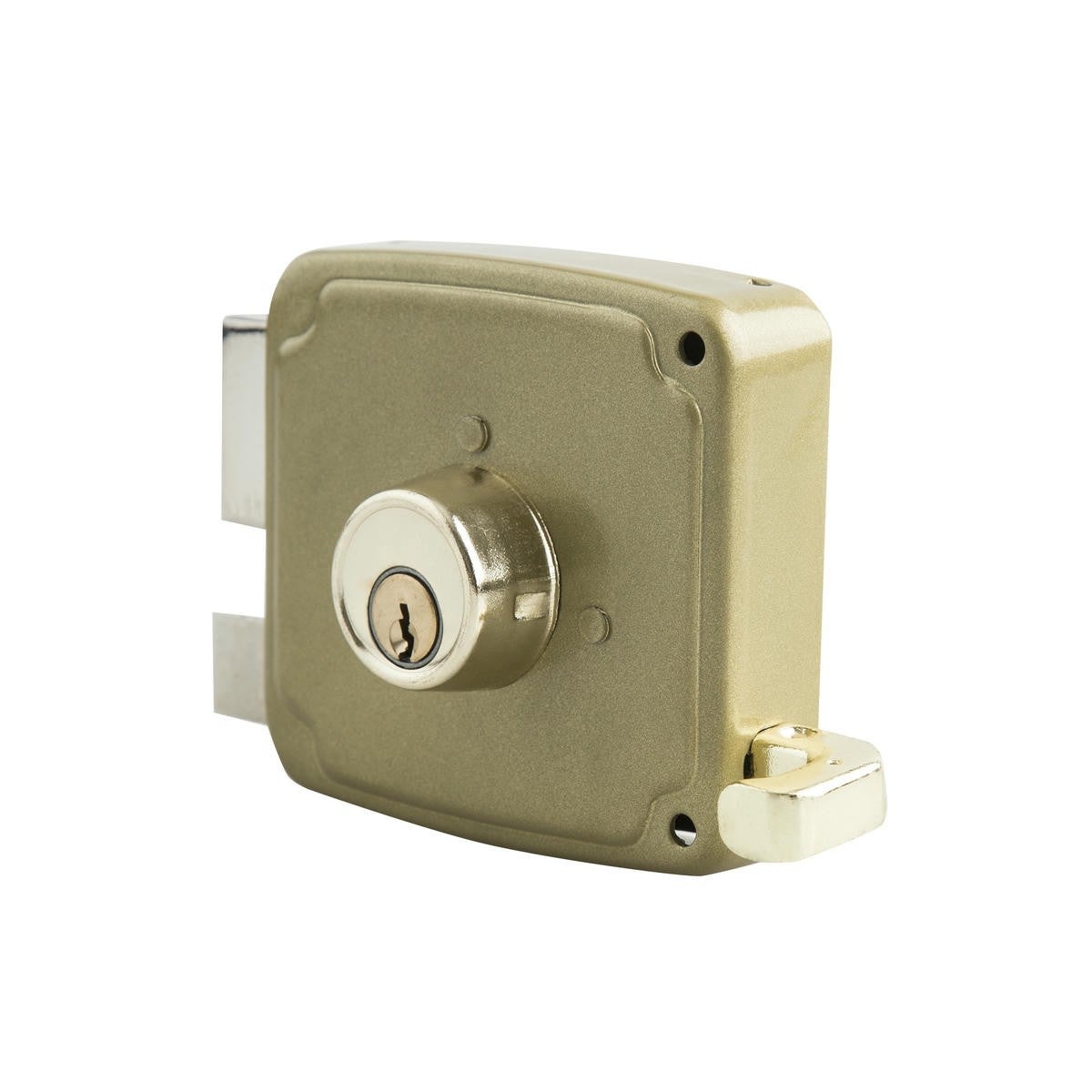Cerradura JIS 3012744 240 – 11x7, Apertura Derecha, Pintada Dorada, Cilindro Fijo
