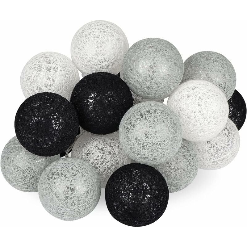 Guirlande lumineuse boules de coton, décoration de Noël d'intérieur, globe lumineux LED 3 m (20 LED), décoration d'ambiance (USB gris/noir) - 2