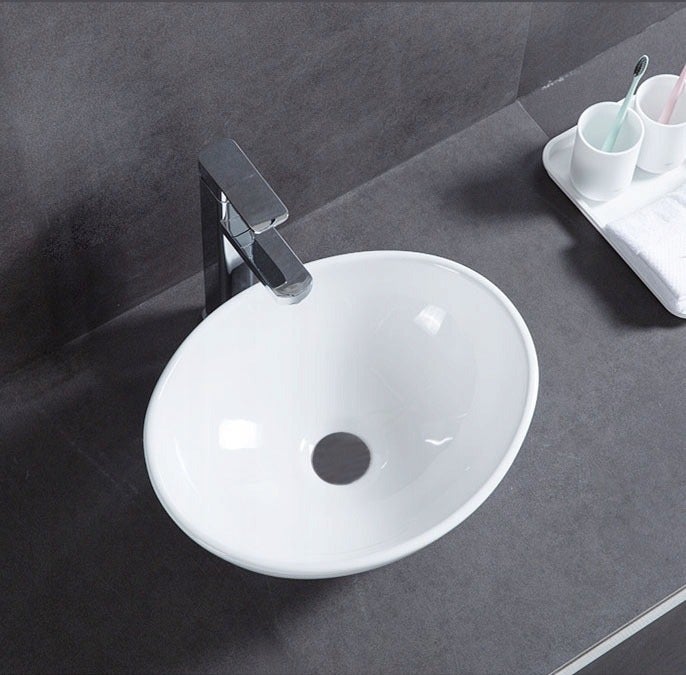 Umywalka nablatowa biała ceramiczna owalna owalna 42 x 34 cm - 4