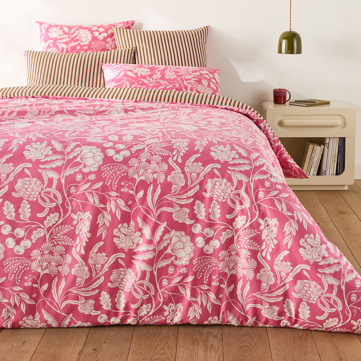 Housse de couette en coton, Linda - Imprimé fond rose - 240 x 220 cm - 3