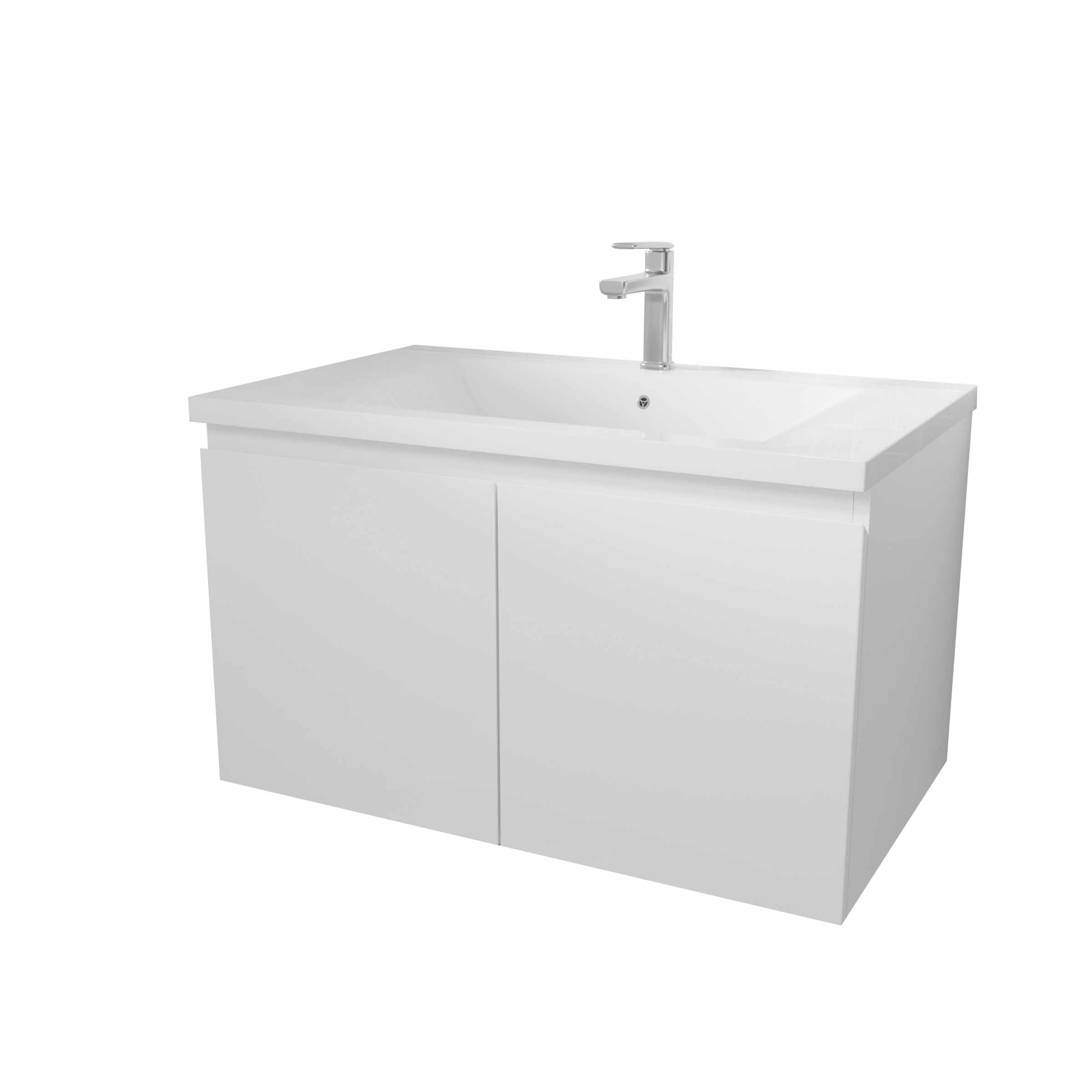 Meuble de salle de bains 80cm à Suspendre Blanc - 2 Portes - Vasque Blanche - ELEMENTARY - 3