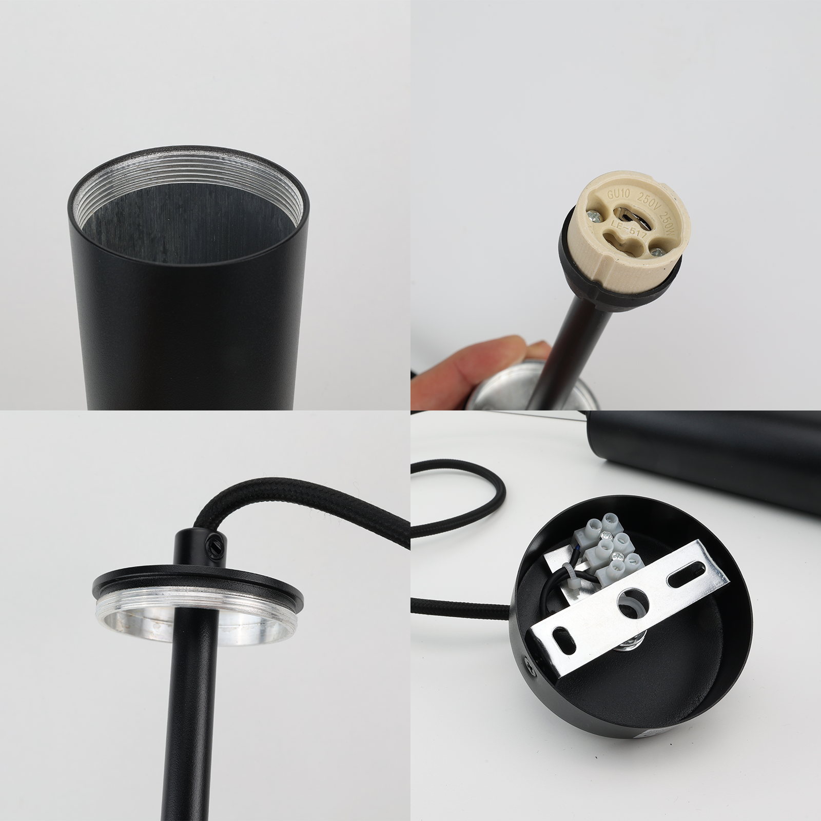 Lampada a sospensione moderna in alluminio nero minimalista a forma di tubo 20 cm con portalampada GU10, altezza regolabile. - 4
