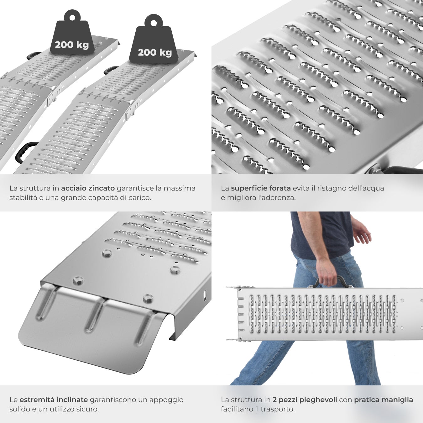 Lot de 2 rampes d'accès en acier pliables avec une capacité de charge de 400 kg TECTAKE - 4