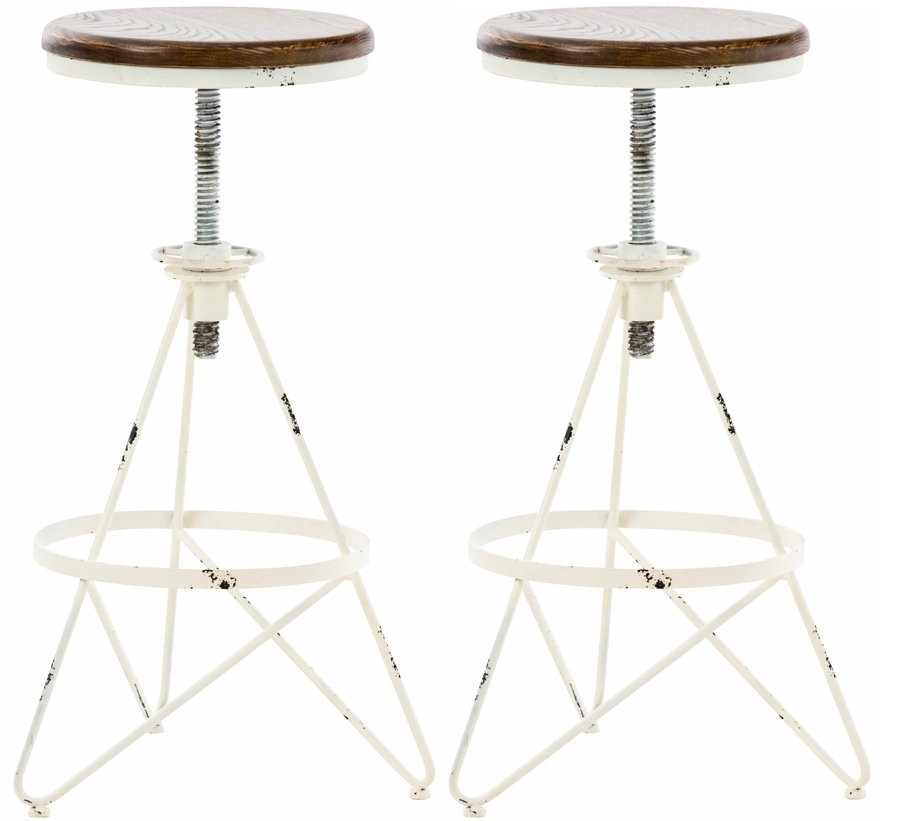 Tabourets De Bar Réglables Avec Dossier - Lot De 2, Blanc, Hauteur 60-80 Cm - Style Moderne Pour Cuisine, Salon - 3