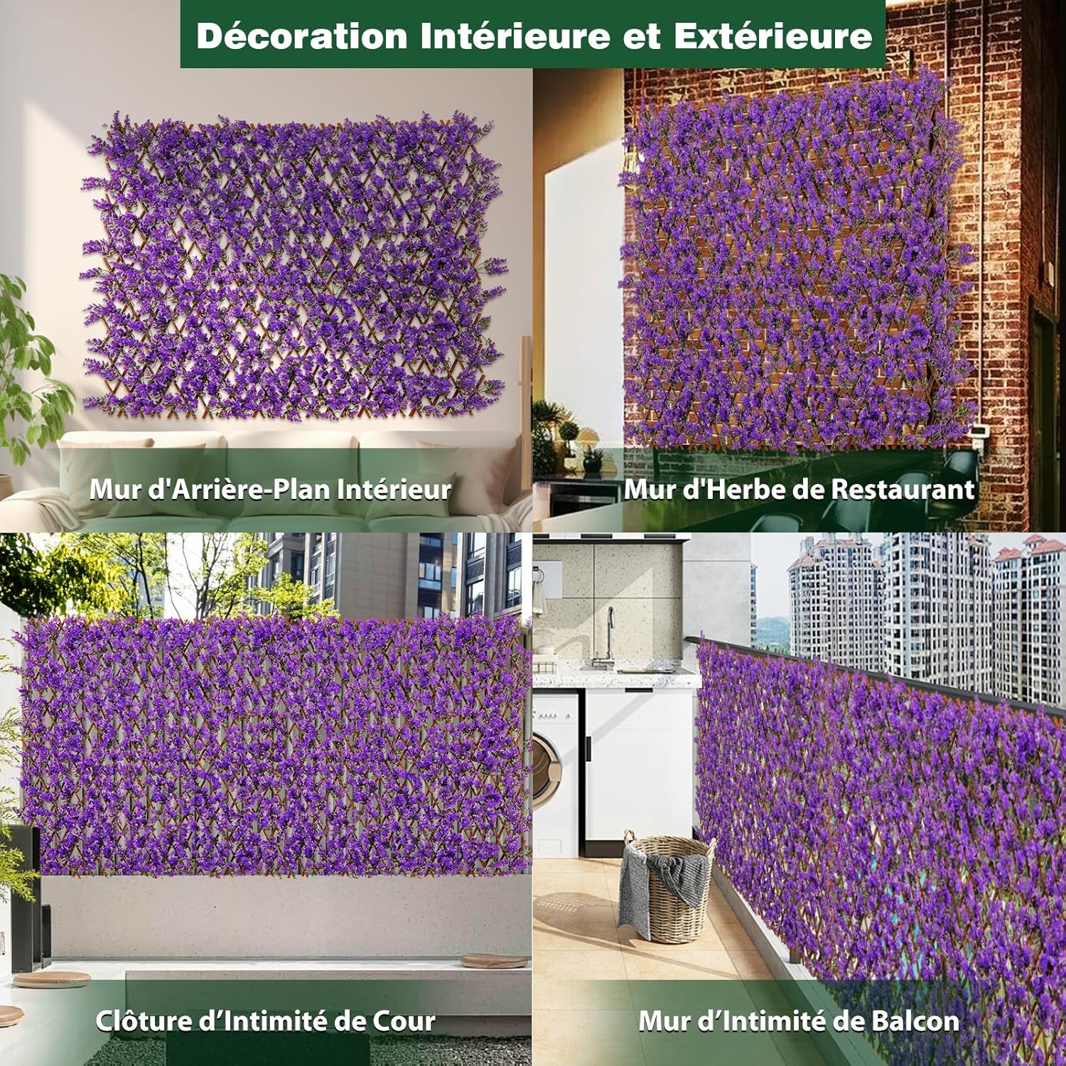 Haie Artificielle Brise-Vue Décoration Extensible, Panneau pour Clôture Décoratif Artificiel Protection Solaire Cadre(Eucalyptus Violet) - 8