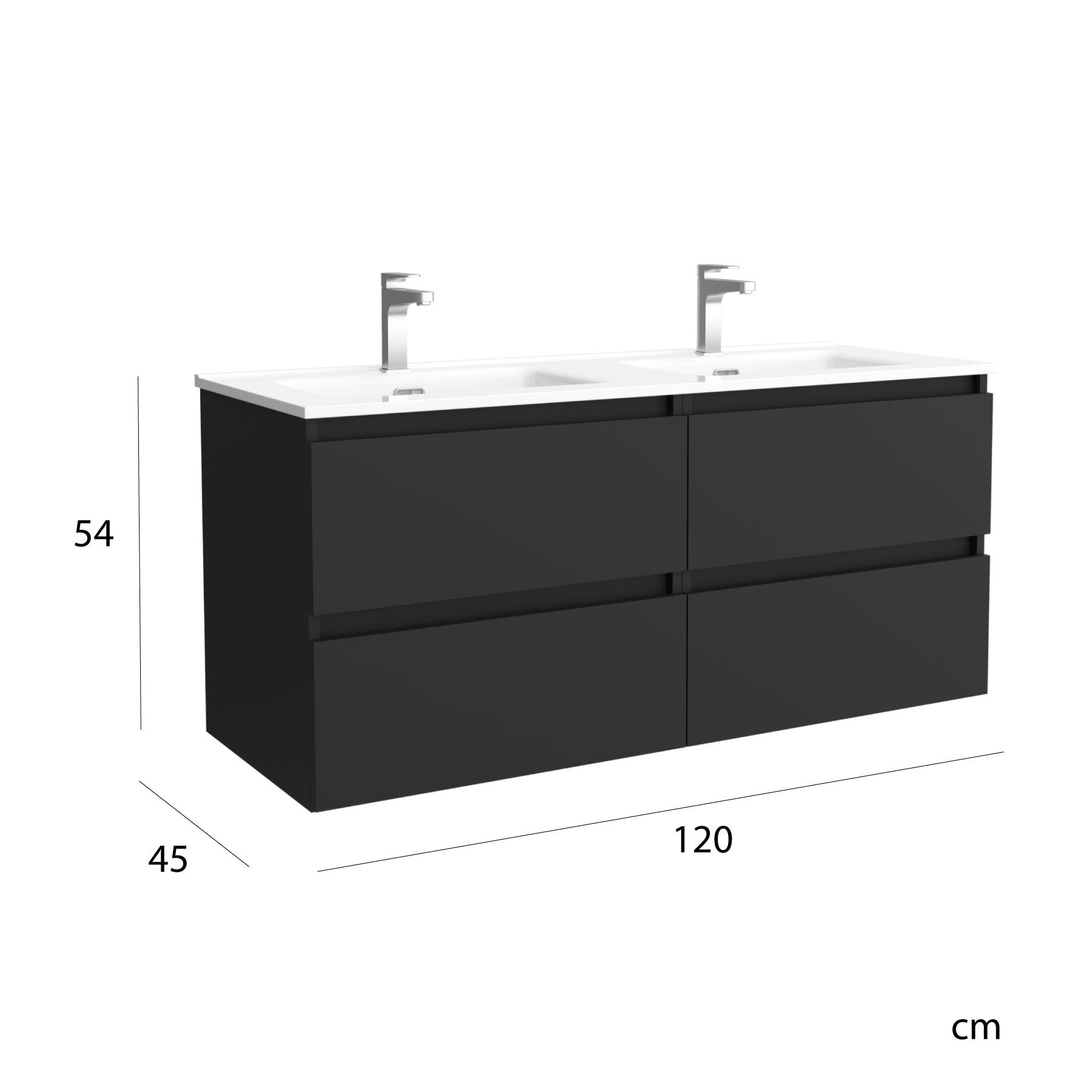 Meuble de salle de bain BEQUIA 120cm Noir mat | Vasque Porcelaine - 5