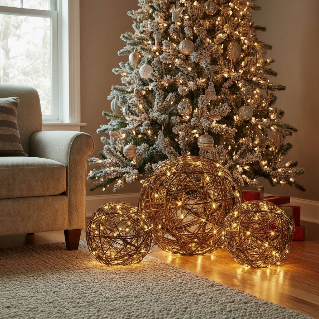 Sphère décorative BOGATECO 50 cm avec guirlande lumineuse LED - Sphère XXL en osier avec éclairage LED blanc chaud | pour jardin, balcon et terrasse - 6