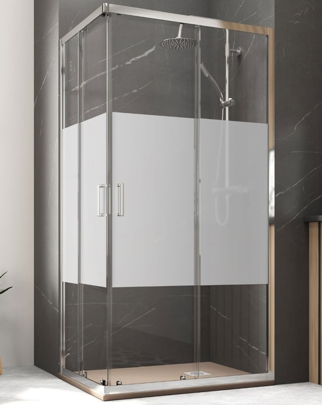 Mampara Ducha Rectangular Angular Corredera 2 Puertas 2 Fijos | Cristal 5mm Antical Serigrafía | Perfil Cromo 160cm (Adaptable 156,5-158,5cm) X 80cm