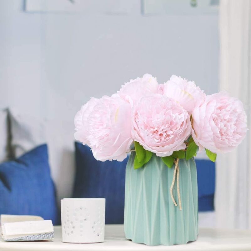 2 bouquets de pivoines artificielles, 10 têtes de pivoines en soie, fausses fleurs pour mariage, bureau à domicile (rose clair) - 3