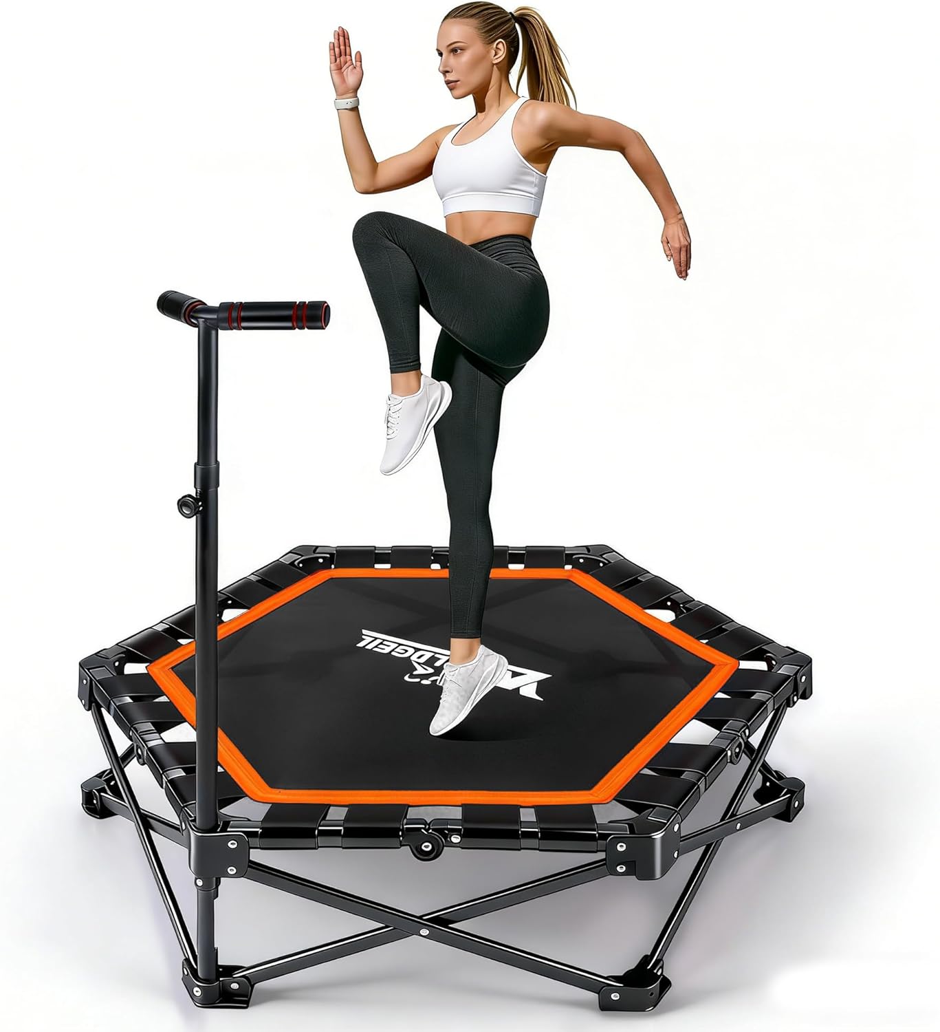 NETTLIFE Trampolina Domowa Składana - Mini Trampolina Fitness z Regulowanym Uchwytem - Nośność 150kg - Ø 86.5cm - Dla Dorosłych i Dzieci